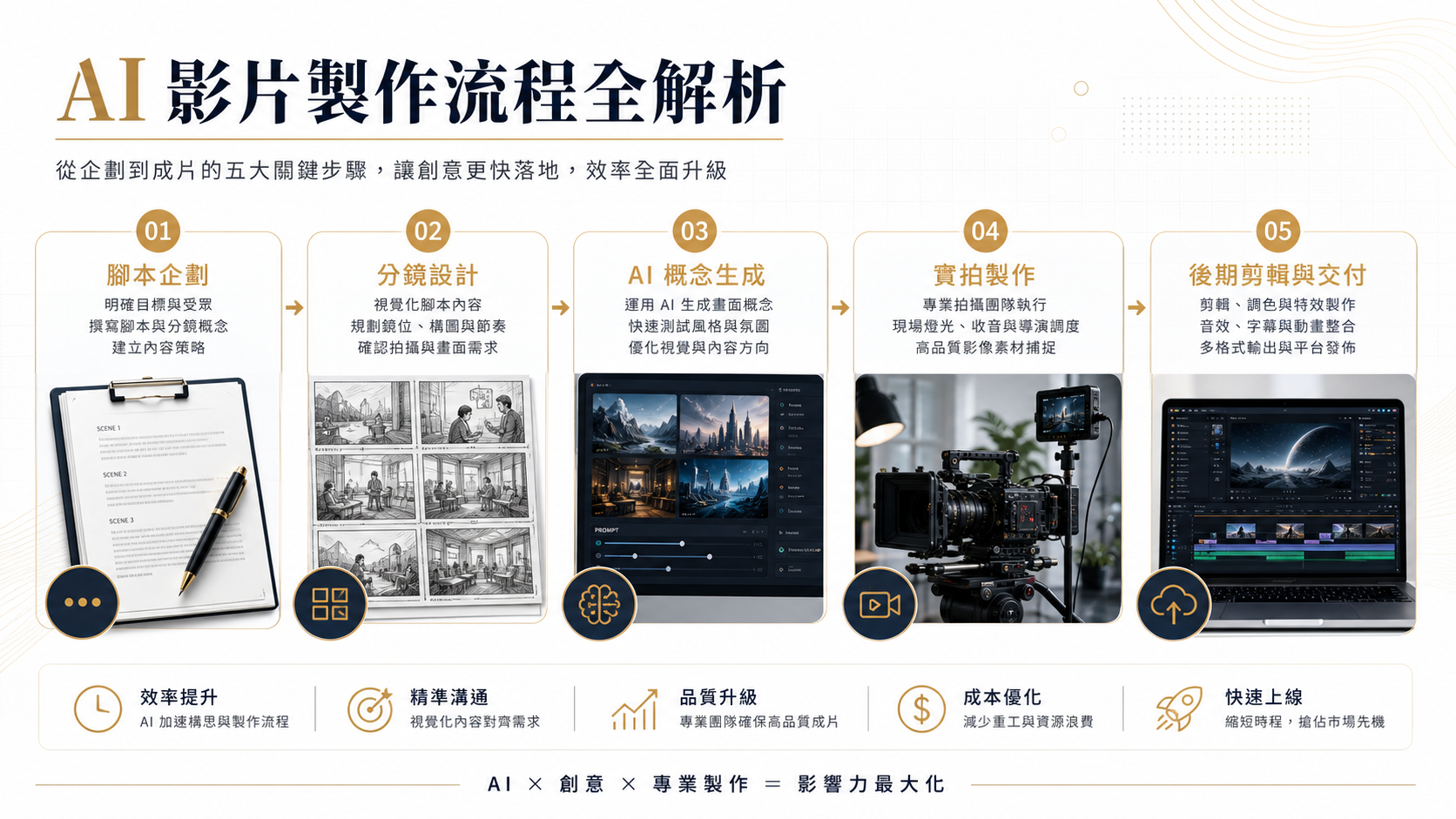 AI 影片製作流程全解析資訊圖